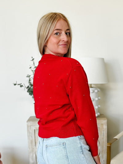 DEX Long Sleeve Embellished Sweater in Cherry