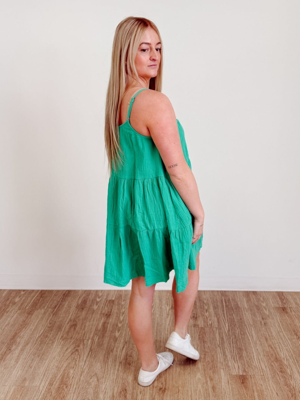 Sleeveless Button Mini Dress in Green