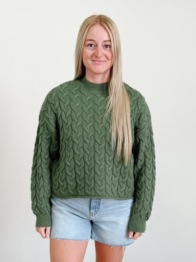 Vertical Cable Cotton Mix Sweater in Green
