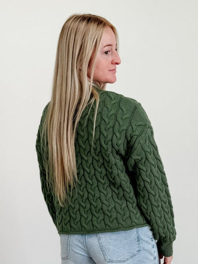 Vertical Cable Cotton Mix Sweater in Green