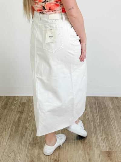 Hidden Front Slit Midi Skirt in Sea Salt