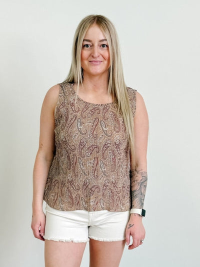 DEX Sleeveless Pleated Top in Paisley