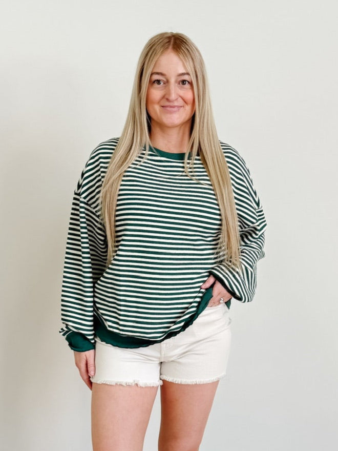 Long Sleeve Striped Loose Drop Shoulder Sweatshirt