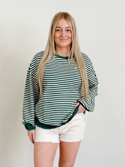 Long Sleeve Striped Loose Drop Shoulder Sweatshirt