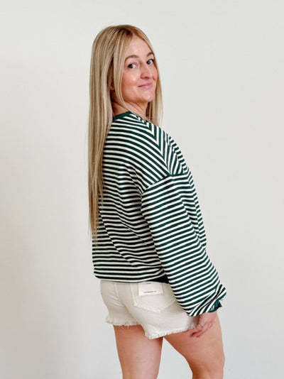 Long Sleeve Striped Loose Drop Shoulder Sweatshirt