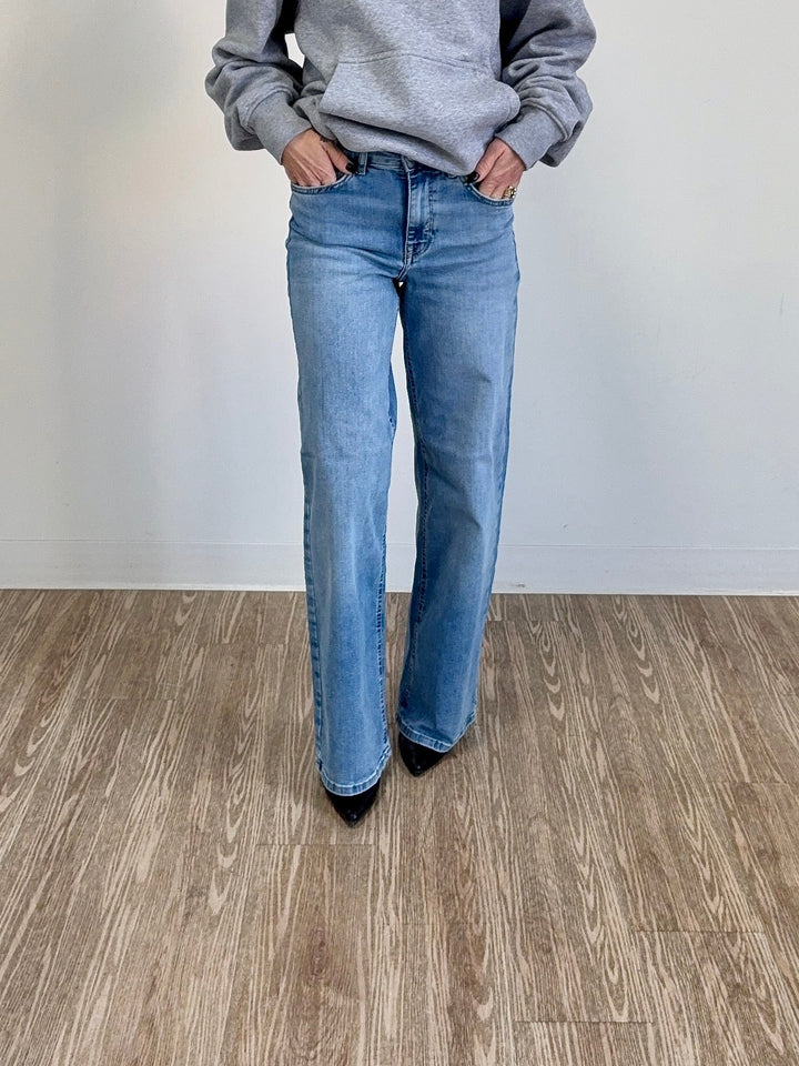 Madison Blush High Waist Wide Leg Denim in Light Blue Denim