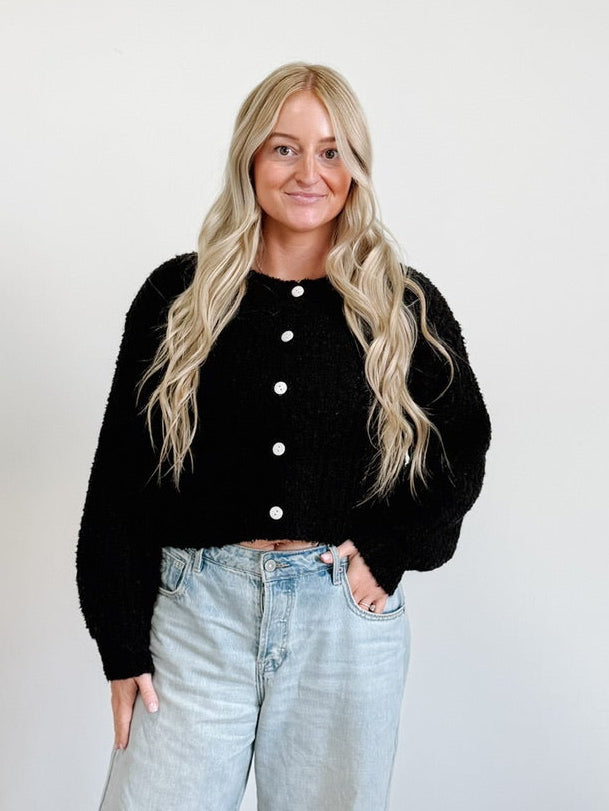 Fluffy Knit Button-Up Cardigan Sweater