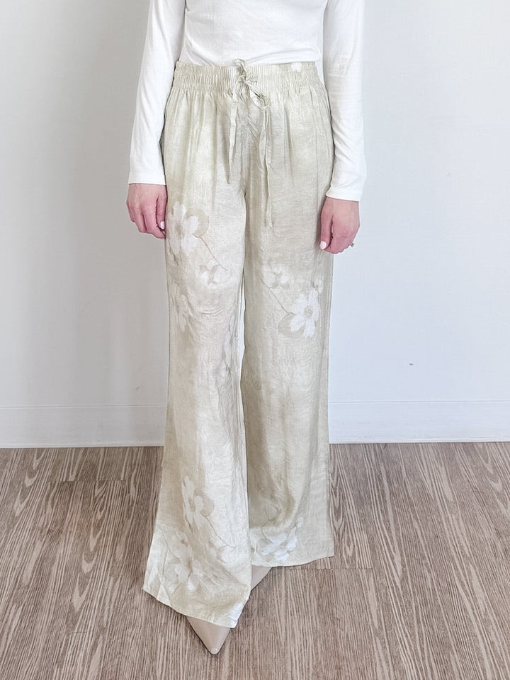 Wide Leg Flowy Pants in Champagne Floral