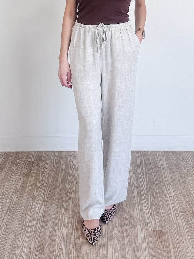 Drawstring Wide Leg Pant in Light Oyster