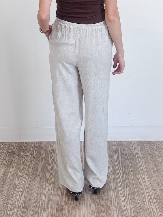 Drawstring Wide Leg Pant in Light Oyster