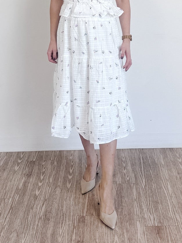 Smocked Waist Floral Midi Skirt