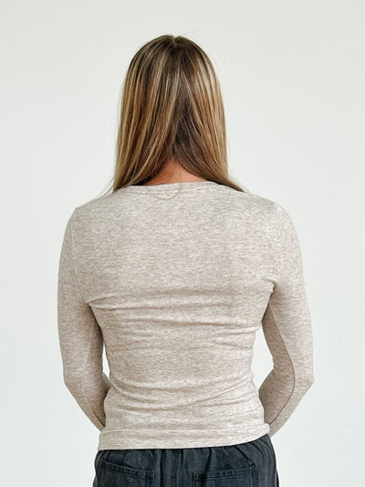 Brushed Long Sleeve Crewneck Tee in Light Heather Taupe