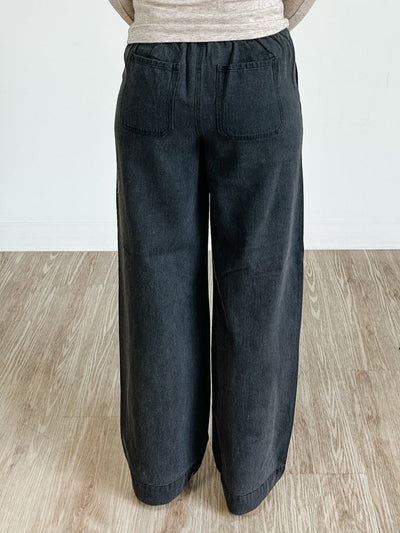 Wide Leg Denim Pant in Washed Black