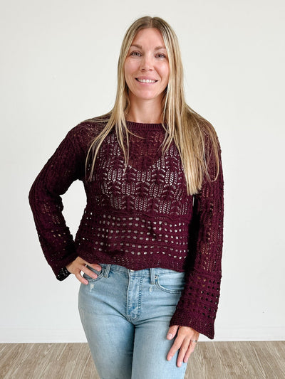 Open Stitch Wavy Hem Sweater