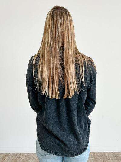 Long Sleeve Knit Denim Jacket in Washed Black