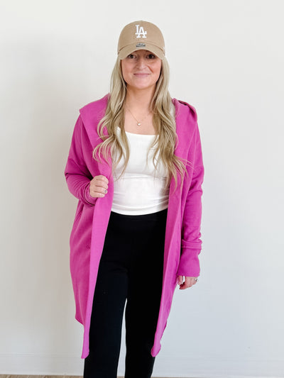 Open Front Longline Hoodie Cardigan in Orchid