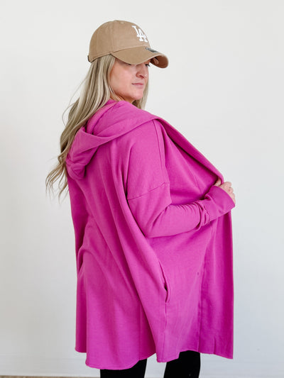 Open Front Longline Hoodie Cardigan in Orchid