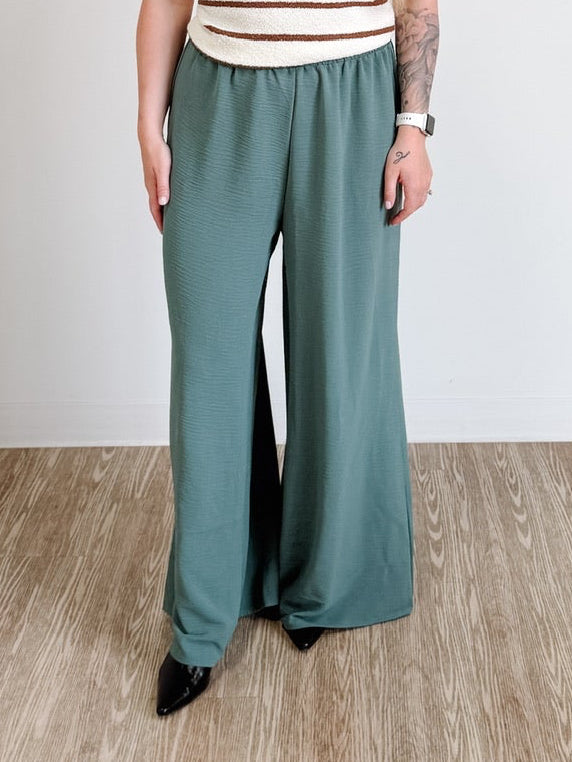 Woven Airflow Elastic Waistband Pants in Ash Jade