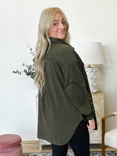 Oversized Basic Fleece Shacket in Dark Olive