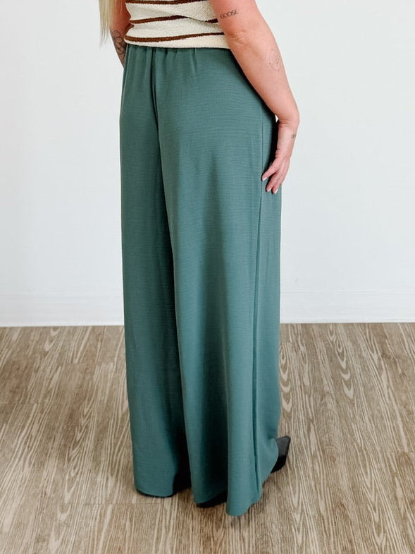 Woven Airflow Elastic Waistband Pants in Ash Jade