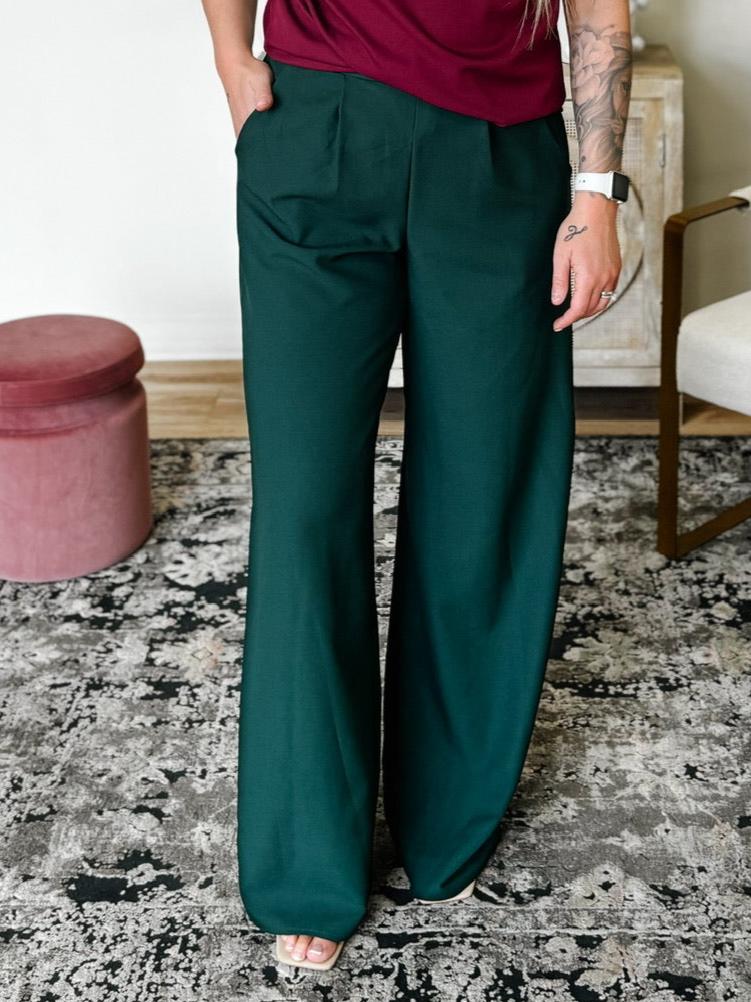 High Waist Wide Leg Pants in Hunter Green