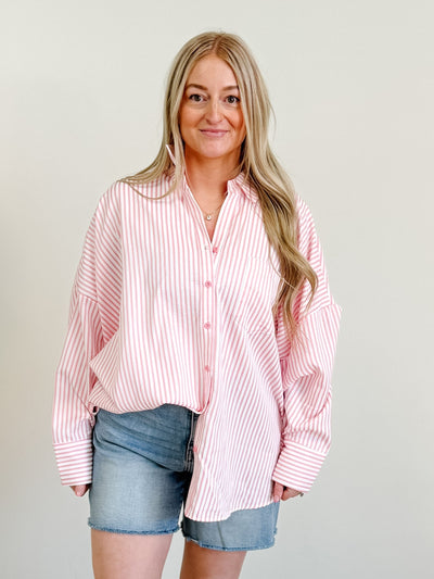 Oversized Stripe Button in Pink