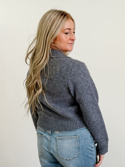 Knit Crop Button Cardigan in Denim Blue