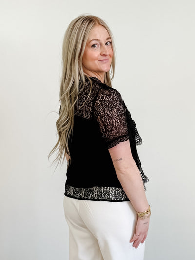 Mock Neck Button Back Lace Top
