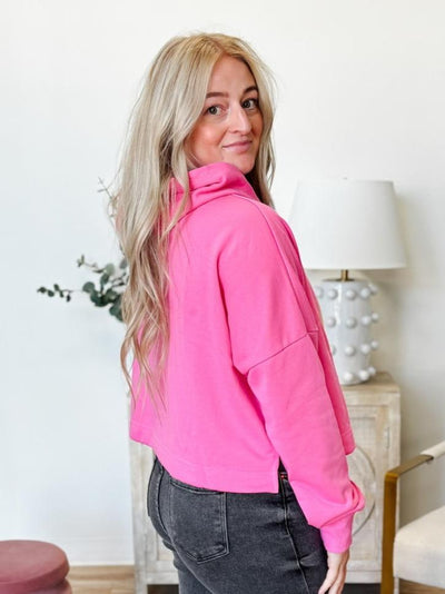 Drop Shoulder Drawstring Hoodie in Pink