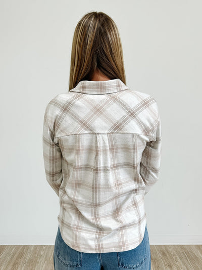 Button Down Plaid Saja Shirt in Taupe / Mauve