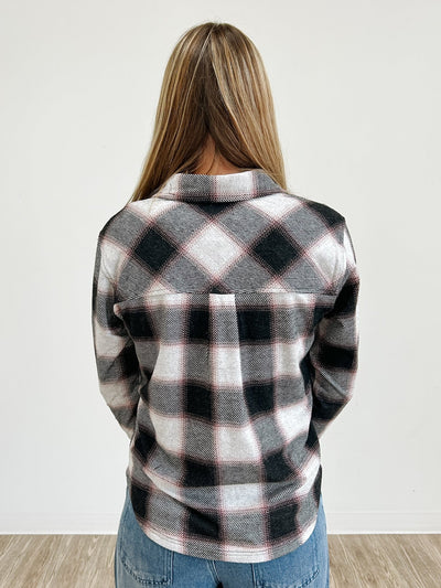 Button Down Plaid Saja Shirt in Black / Rose