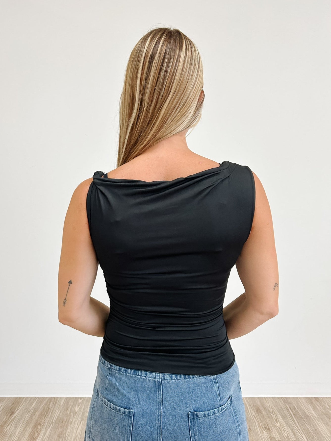 Asymmetrical Off The Shoulder Knit Top in Black