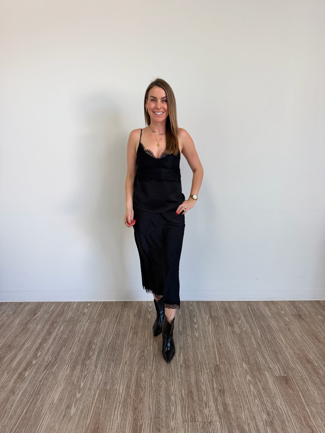 Satin Lace Skirt in Black