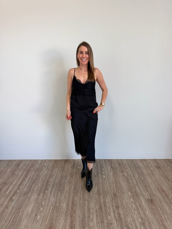 Satin Lace Skirt in Black