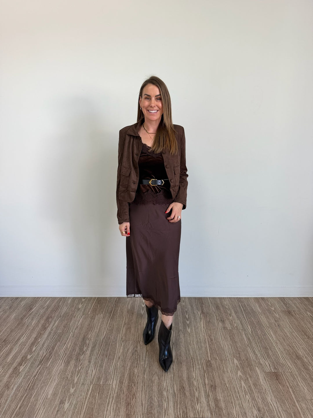 Satin Lace Skirt in Chocolate