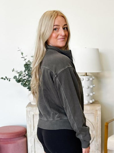 French Terry Half Zip Top in Grey