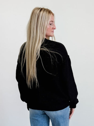 Button Front Oversized Cardigan in Black