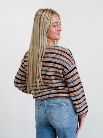 Striped Knitted Drop Shoulder Crew Neck Sweater