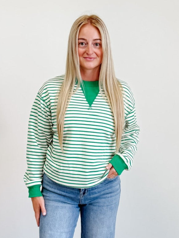 Long Sleeve Striped Contrast Trim Sweatshirt