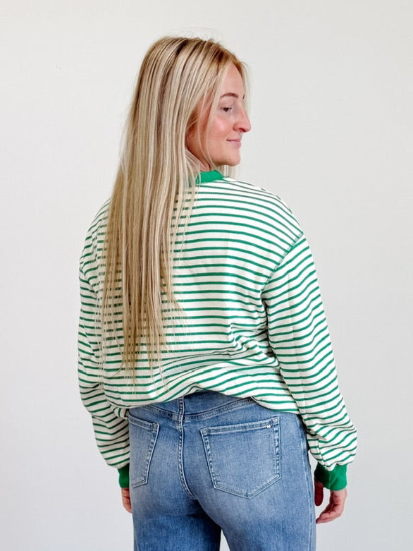 Long Sleeve Striped Contrast Trim Sweatshirt