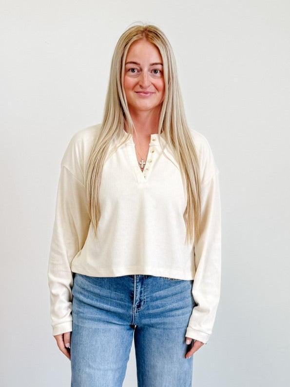 Mineral Washed Long-Sleeve Henley Top