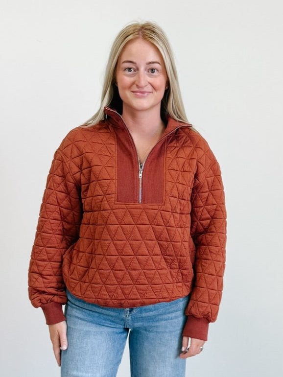 1/2 Zip Textured Long Sleeve Pullover Sweatshirt