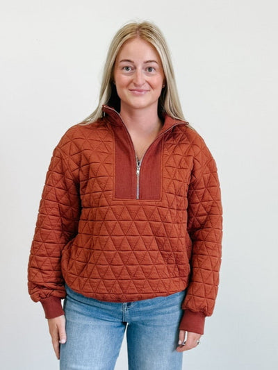 1/2 Zip Textured Long Sleeve Pullover Sweatshirt