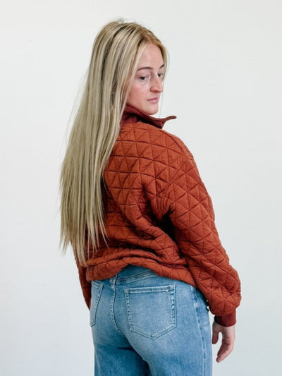 1/2 Zip Textured Long Sleeve Pullover Sweatshirt
