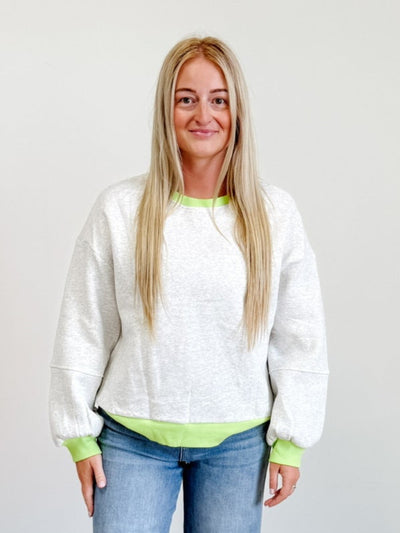 Banding Patchwork Puff Sleeve Loose Sweatshirt
