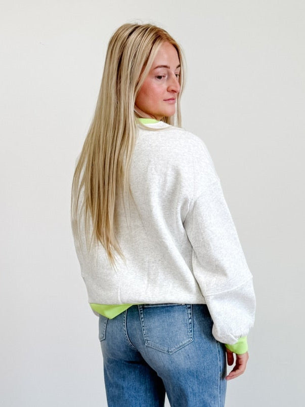 Banding Patchwork Puff Sleeve Loose Sweatshirt