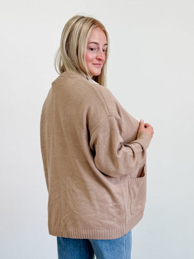 Oversized Open-Front Cardigan Sweater with Pockets in Taupe