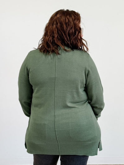 Open Knit Cardigan With Ribbed Hem Throughout Opening in Green Ivy