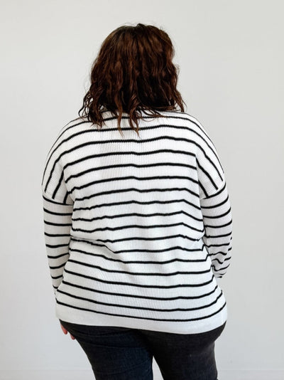 Classic Striped Open Cardigan in White / Black Stripe