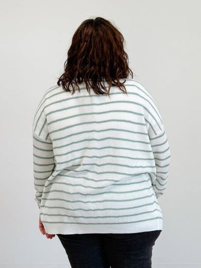Classic Striped Open Cardigan in White / Sage Stripe